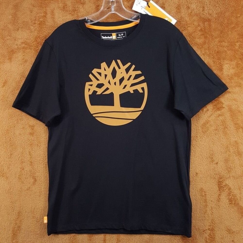 TIMBERLAND Shirt Mens Small Black Pullover Crew Graphic Logo Tee T-Shirt
